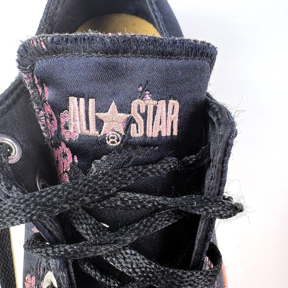 VTG Y2K Converse Black Satin Sneakers Sz M9 W11 Pink Cherry Blossom Embroidery - Picture 15 of 15